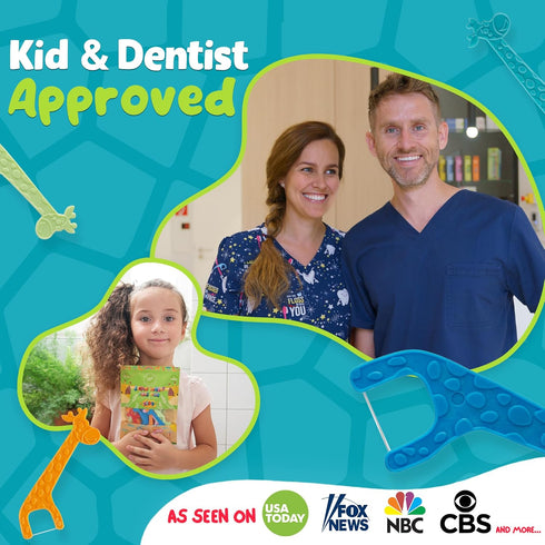Biodegradable Kids Flossers - Fluoride & Plastic Free | Eco Friendly Dental Floss Picks for Children | Natural Fun Animal Flossing Sticks for Todd...