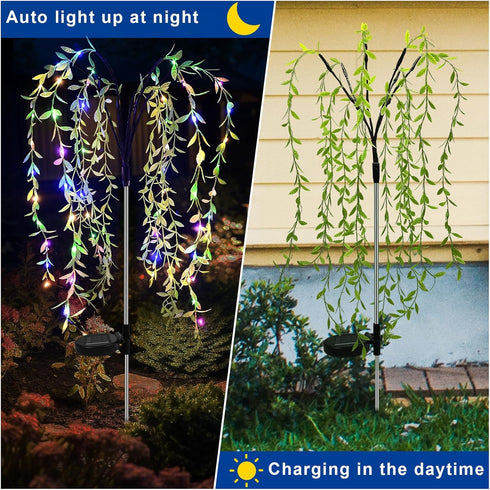 Solar Willow Tree Lights Outdoor Garden Patio Decor Waterproof, 2 Pack Soalr Twinkle Lights for Yard Decorations Outside, LED Fairy Lights Accesso...
