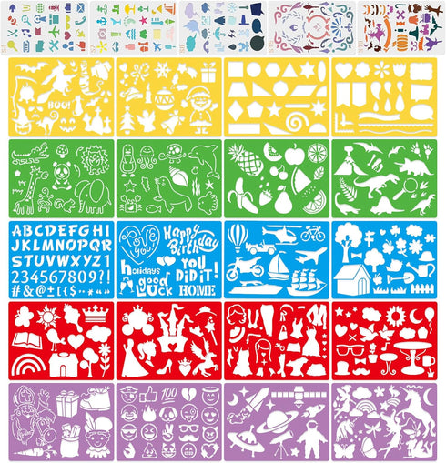 Stencil Drawing Kit for Kids, 25 Pcs Plastic Drawing Stencils with 400+ Shapes, Great Birthday Gift for Boy Girl...