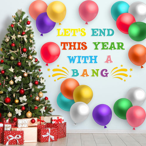56pcs Happy New Year Chalkboard Set with 50pcs Balloons and 10 Sheets Glue Points, Let’s End This Year with A Bang Funny Paper Cut-outs School Cla...