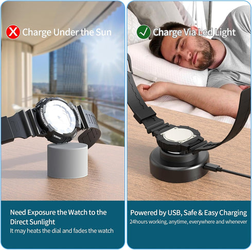 Solar Watch Charger, 8 Hours Timing Off with Men, Women & Square 3 Caps, LED UV Light Charge Eco Driver Watches Compatible Casio/Tough/Protrek/Sei...