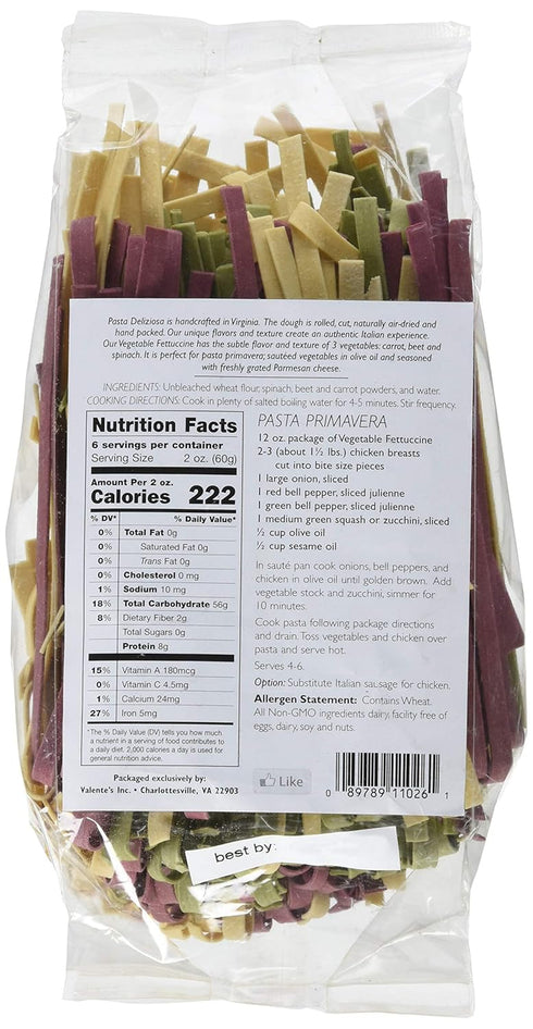 Pasta Deliziosa! Handcrafted Pasta, Vegetable Fettuccine, 12 Ounce...