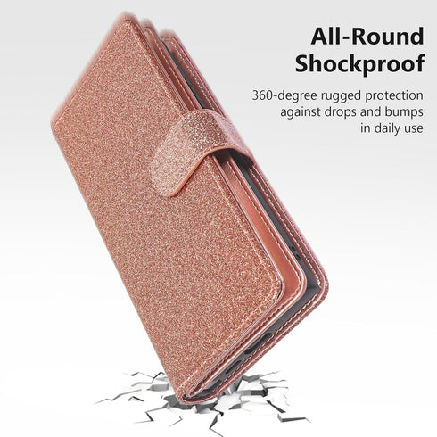 Varikke for iPhone 11 Wallet Case Detachable with 9-Card Holder for Women, Fashion Glitter PU Leather Wrist Strap Strong Magnetic Flip Wallet Remo...