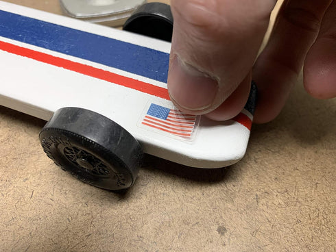 Pinewood Car Sticker Set - Made in USA - Peel & Stick - Stripes, Numbers, Flags, Lights, and More....