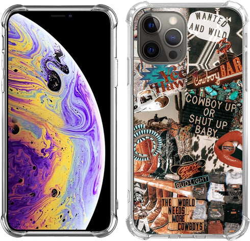 Western Cowgirl Cowboy Collage Case for iPhone 12 Pro Max, Cowboy Cowgirl Howdy Western Ranch Boho Southwestern Retro Case for iPhone 12 Pro Max, ...