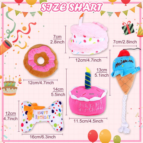 DoreenBow 5 Pack Dog Birthday Toys for Small Dogs Birthday Cake Squeaky Dog Toy Chew Toys Puppy Teething Toys Plush Birthday Box Gift for Dogs...