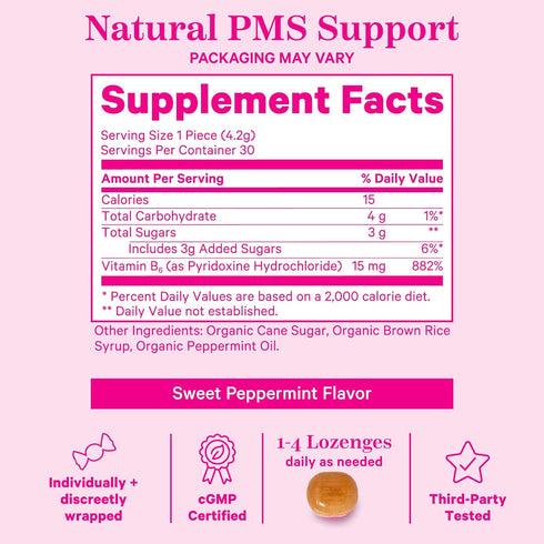 Pink Stork Organic PMS Support Sweets for Teens and Women - Simple & Natural Ingredients Vitamin B6 and Peppermint - Period, Digestion, Bloating, ...