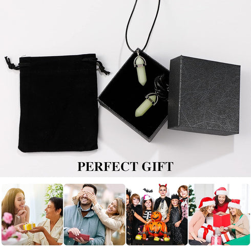 3 Pieces Halloween Luminous Fluorescent Crystal Necklaces Glow in the Dark Crystal Pendant Necklaces Hexagonal Gemstone Chain Necklaces...