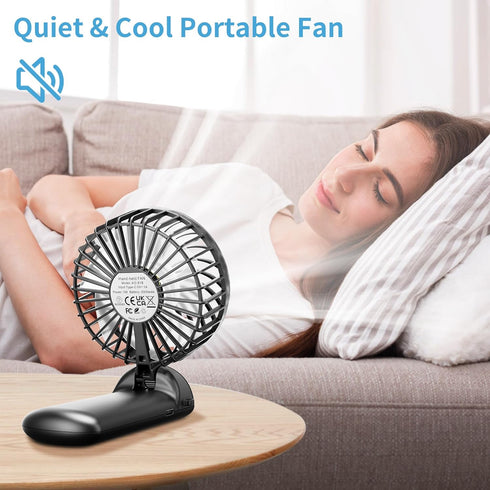 Mini Handheld Fan 2 Pack, Portable Hand Held Fan for Travel 4 Speeds, Cooling Personal Fans USB Rechargeable Battery Operated, 180° Foldable Trave...