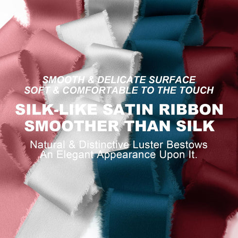 Chiffon Ribbon Silk Satin Ribbon 1 1/2 Inch x 3 Yd Handmade Fringe Chiffon Frayed Edges Ribbons Set 9 Rolls Fabric Ribbon for Wedding Invitations,...