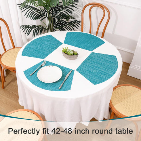 SHACOS Round Table Shape Placemats Set of 4 Wedge Placemats Heat Resistant Woven Vinyl PVC Table Mats Indoor Outdoor Wipe Clean (4, Teal Blue)...