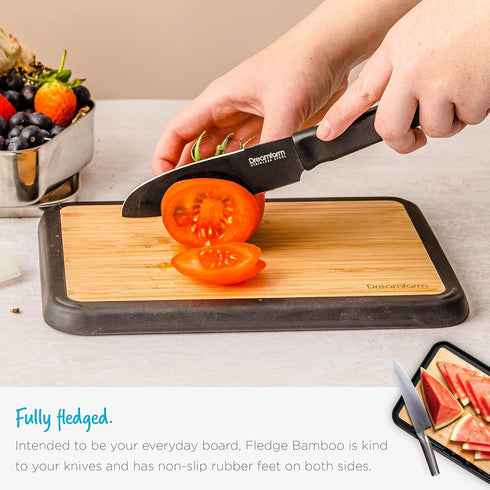 Dreamfarm Fledge Bamboo Dishwasher-Safe, Double-Sided Cutting Board with Non-Slip, Juice-Catching Flip-Up Silicone Edges - 10"x7", Bamboo...
