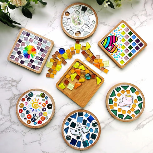 4PCS Mosaic Bamboo Coasters for Crafts, Blank Base Trays, Drinking Cup Coaster, Plant Coaster, Art Plate,DIY Mosaic Supplies (Rectangle)...