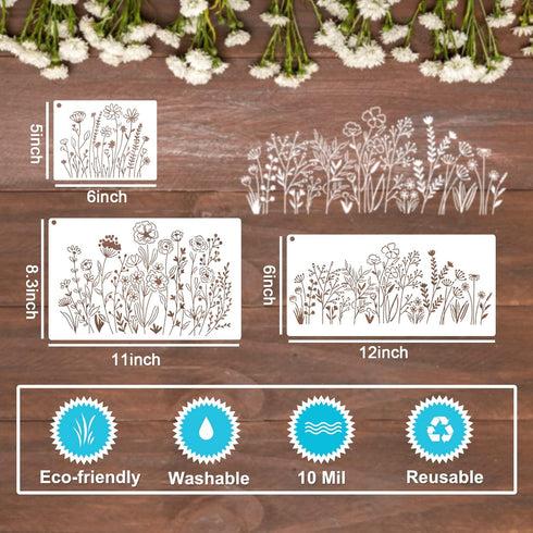 13 Pieces Wildflower Stencils Flower Stencils for Painting Wood, Reusable Spring Floral Field Plants Wild Flower Stencils for Crafts Wall Canvas F...