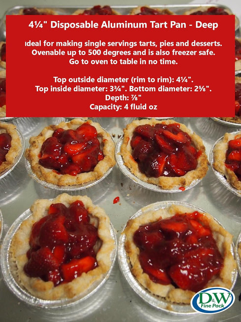 KitchenDance Disposable Aluminum Deep Tart Pan - 4 1/4 Inches Round Aluminum Foil Pans for Fruit Tarts, Individual Desserts - Baking Pan Perfect f...