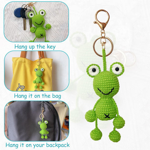 Handmade Cartoon Frog Animal Keychain, 1 Count, Green...