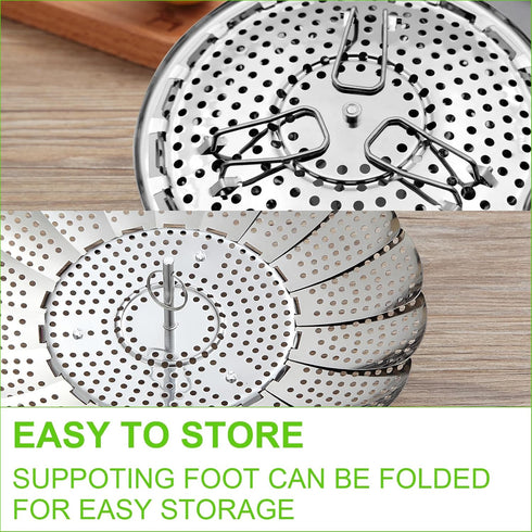 Vegetable Steamer Basket for Cooking, Stainless Steel Veggie Fish Food Steamer Basket, Folding Expandable Steamers to Fit Various Size Pot...