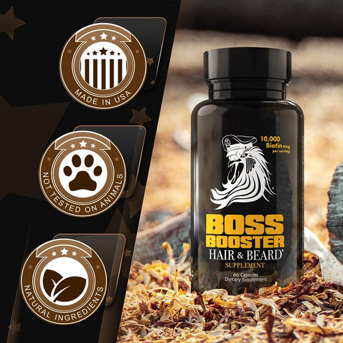 Bossman Boss Booster Supplement – 60 Capsules – MSM and 10,000 MCG Biotin Beard Growth Vitamins for Men – 30-Day Supply...