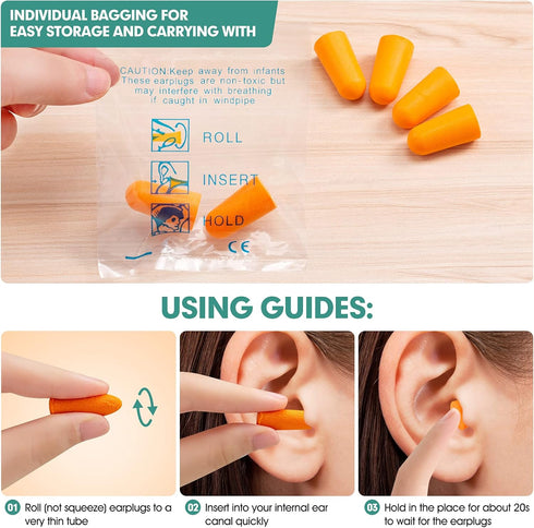 100 Pairs Earplugs for Noise Canceling Ear Plugs for Sleep Work Snoring Sound Canceling Blocking Construction Loud Noise Reducing Soft Foam Earplu...