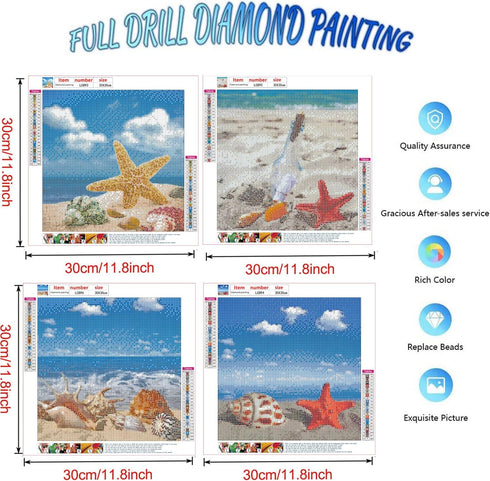 GAGMKXN 4 Pack 5D Diamond Painting Princess Full Drill by Number Kits for Adults Kids, Summer Beach Rhinestone Crystal Drawing Gift Home Wall Déco...