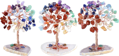 Jovivi Natural 7 Chakra Healing Crystals Tree on Agate Slice Base Healing Stones Gem Money Tree for Feng Shui Home Office Table Decorations...