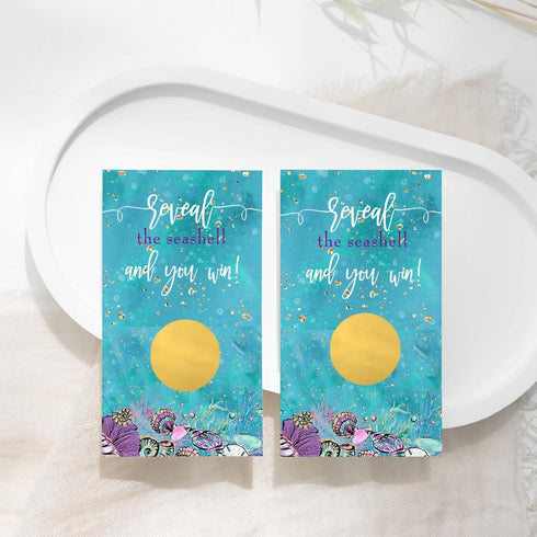 Elegant Seashell Scratch-Off Game Cards for Wedding, Shower, Retirement Parties, 28 Pack, Purple & Gold...