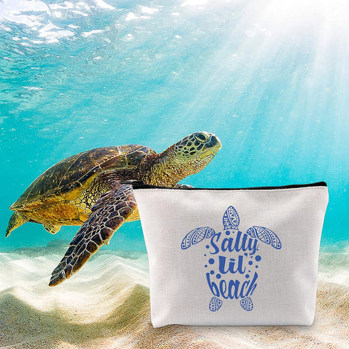 G2TUP Sea Turtle Cosmetic Bag Salty Lil’ Beach Turtle Makeup Bag Turtle Lover Gift Beach Life Gift Beach Lover Travel Pouch with Zipper (Salty Lil...