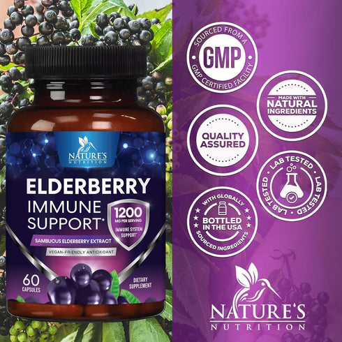 Elderberry Immune Support 10:1 Extract Capsules - Daily Immune Support Supplement for Adults, Natural Sambucus Black Elderberry Vitamins, Vegan Vi...