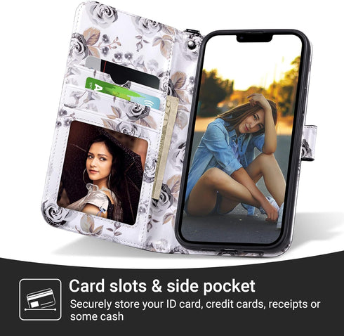 ULAK Compatible with iPhone 13 Pro Wallet Case for Women, Premium PU Leather Flip Cover with Card Holders, Kickstand Feature Folio Purse Case for ...