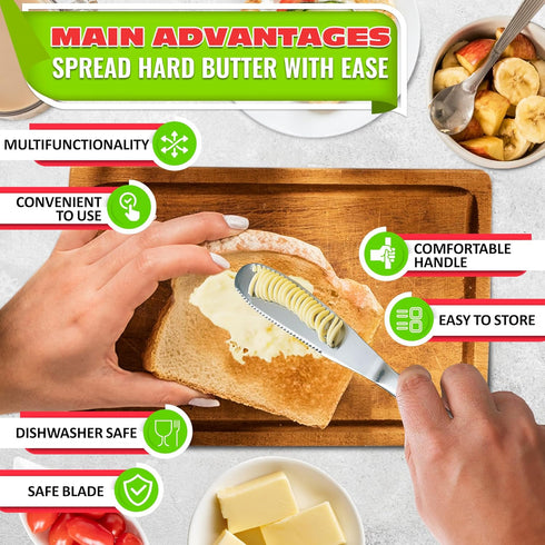 2Pcs Butter Knife Spreader Long - Butter Spreader Knife Stainless Steel Butter Knife for Cold Butter Kitchen Accessories - 3 In 1 Butter Knife Ser...