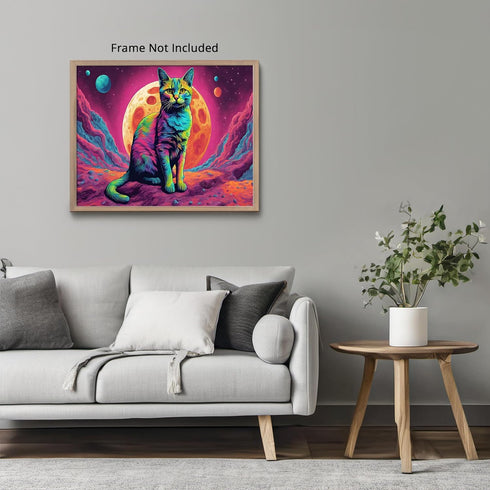 Posterizer 1 pcs- psychedelic funky hippie colorful cat 5-Fantasy & Fiction Art-Retro Art- Living Room Bedroom Decor- unframed wall art...
