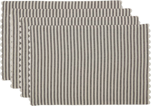 Piper Classics Farmhouse Ticking Stripe Gray Placemats w Rickrack, Set of 4 Place Mats, 12" x 18", Farmhouse Style Kitchen & Dining Decor...