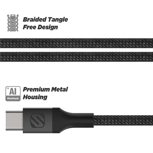 Scosche Ci4B6SG-SP MFi Certified Strikeline Sync Braided Charging Cable for Lightning and USB-C Devices, 6 Feet, Space Gray...
