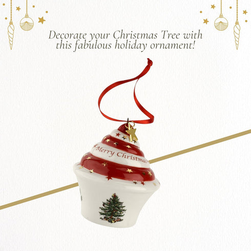 Spode Christmas Tree Cupcake Ornament, Long-Lasting Festive Holiday Ornament for Christmas Tree& Seasonal Display - Stylish Christmas Decoration f...
