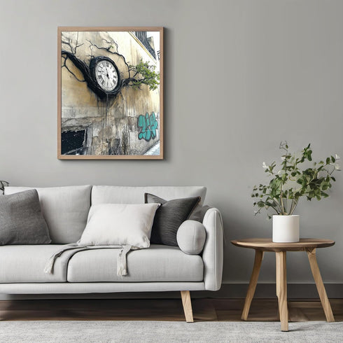 Posterizer-surreal street art scene-melting classic clock -3-Abstract & Modern Art Gift for Street Art, Mural Fans Living Room Bedroom Decor- unfr...
