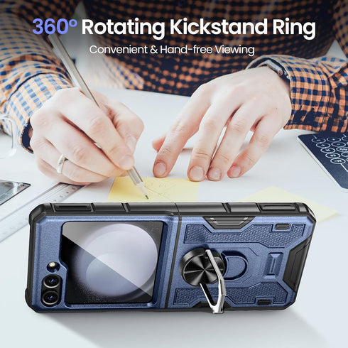 VEGO for Galaxy Z Flip 5 Case, Samsung Z Flip 5 case with Screen Protector & Hinge Protection, 360° Ring Kickstand, Full Body Protective Cover Cas...