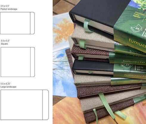 tumuarta Watercolor Journal, 3.5x5.5”, 140 LB, 300 GSM, Cotton Paper, Cold Press, 24 Sheets, 48 Pages, Watercolor Sketchbooks for Use As Travel No...