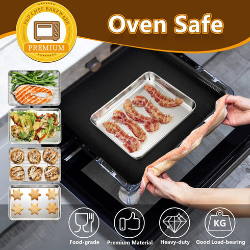 P&P CHEF 9 Inch Baking Sheet Pan with Rack Set, Stainless Steel Cookie Sheet Pan Tray with Cooling Rack for Oven Use, Cooking Roasting, Non Toxic ...