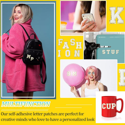 WILLBOND 52 Pieces Chenille Letter Patches Self Adhesive 2 Sets of A-Z Letter Patches Sticker with Gold Glitter for Backpacks Hat Clothes Notebook...