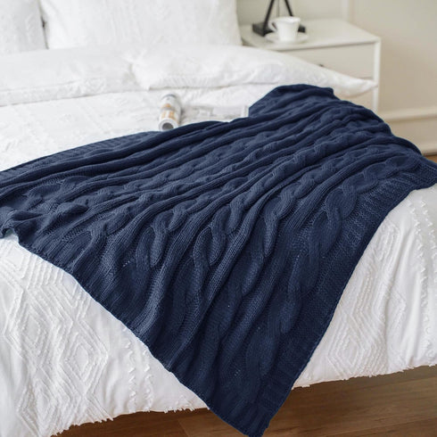 Battilo Navy Cable Knit Throw Blankets for Couch, Super Soft Warm Cozy Decorative Knitted Throw Blanket for Bed, Sofa, Chair 50"x60"...