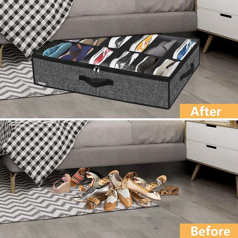 Onlyeasy Sturdy Under Bed Shoe Storage Organizer, Set of 2, Fit 12 to 24 Pairs, Underbed Shoes Closet Storage Solution with Clear Window, Breathab...