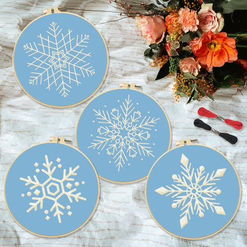 INFUNLY 4 Pack Snowflake Embroidery Kits Cross Stitch Kits for Beginners Adults Christmas Needlepoint Starter Kit with Instructions for Thanksgivi...