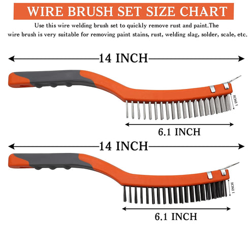 Wire Brush Set 2 Pcs Stainless Steel and Carbon Wire Scratch Brush with Advanced 14" Long Rubber Handle for Cleaning Rust Paint Remover, Welding, ...