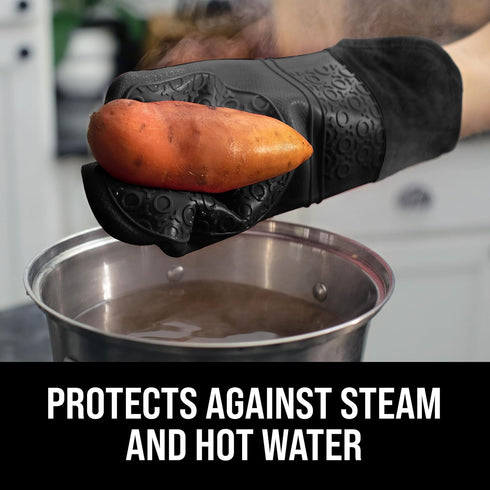HOMWE Extra Long Professional Silicone Oven Mitt, Oven Mitts with Quilted Liner, Heat Resistant Pot Holders, Flexible Oven Gloves, Black, 1 Pair, ...