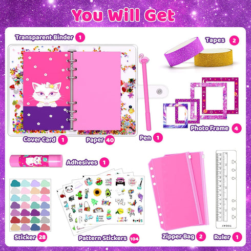 Aocii DIY Journal Kit for Girls, Gift for 6-13 Year Old Girls, Scrapbook & Diary Supplies Set, Birthday Gifts Ideas, Sparkly, Stimulates Minds, Un...