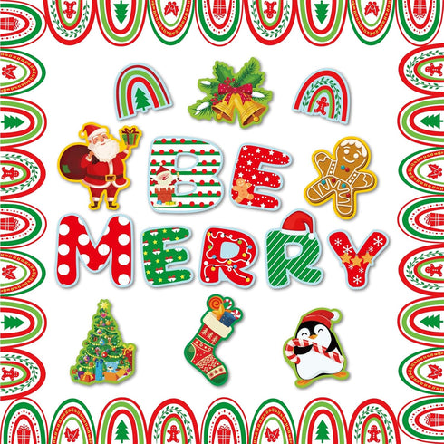 Merry Christmas Boho Rainbow Cut-Outs Be Merry Classroom Bulletin Board with Borders Set Bohemian Rainbow Cut Outs Winter Xmas Cardboard Paper Cut...