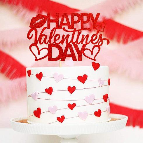 1 Pack Red Happy Valentine's Day Cake Topper Heart Love Cupcake Picks for Cake Decorations Valentine's Wedding Party Holiday Supplies...