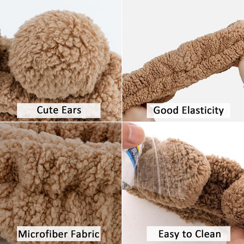 YISSION 2PCS Bear Ears Spa Headband No Slip Head Band for Face Wash Makeup Skincare Facial Headband Elastic Hair Band Carol Fleece Headbands for W...