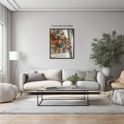 Posterizer-vibrant butterflies on old wall -1-Art for Animal Lovers-Abstract & Modern Art-decor for Girls, Teens Bedroom- unframed wall art...