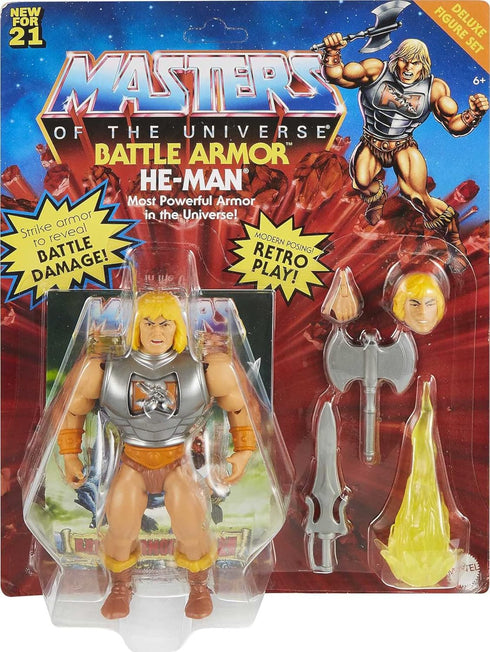 Masters of the Universe Origins Deluxe He-Man 5.5-in Action Figure, Battle Character for Storytelling Play and Display, Gift for 6 to 10-Year-Olds...